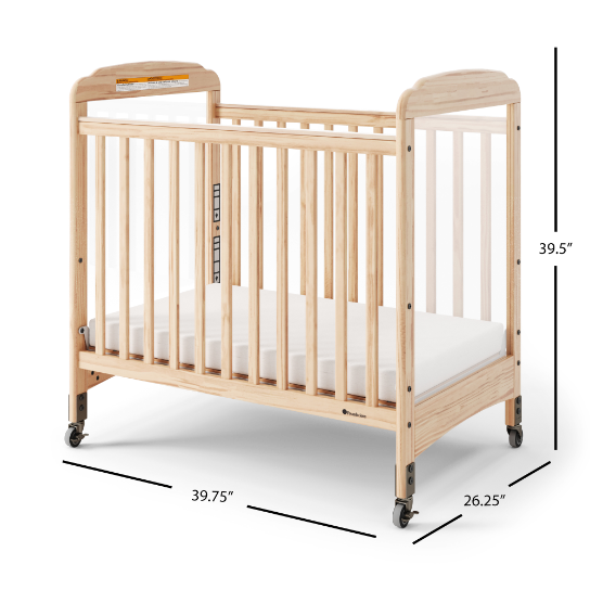 Wooden crib with dimensions labeled on a white background