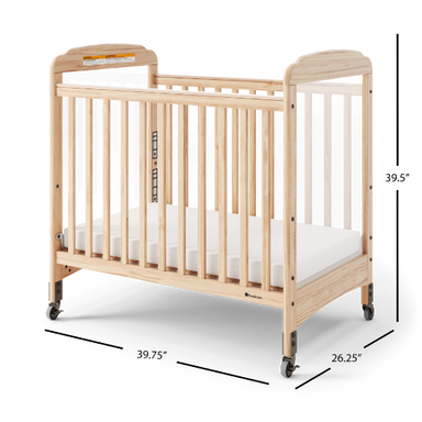 Wooden crib with dimensions labeled on a white background