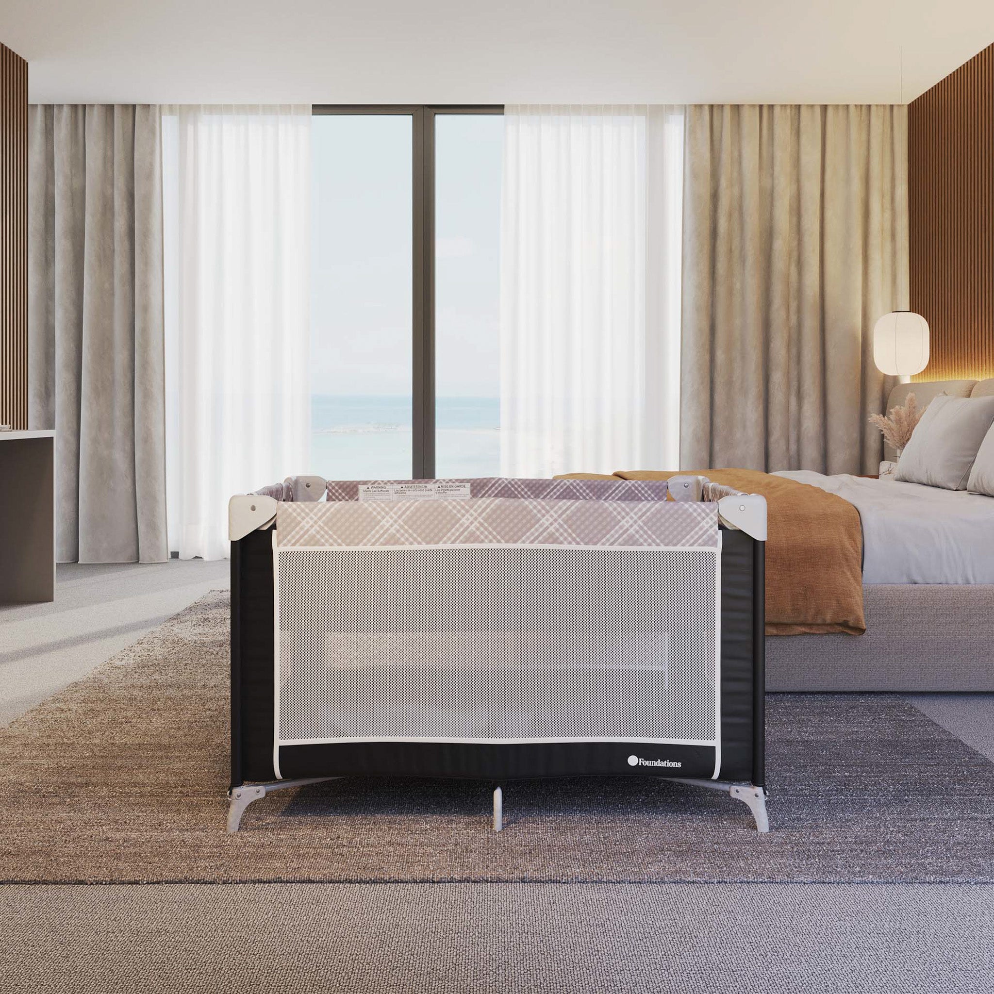 Foundations Sleep N Store Play Yard | Compact Pack and Play for Hotels