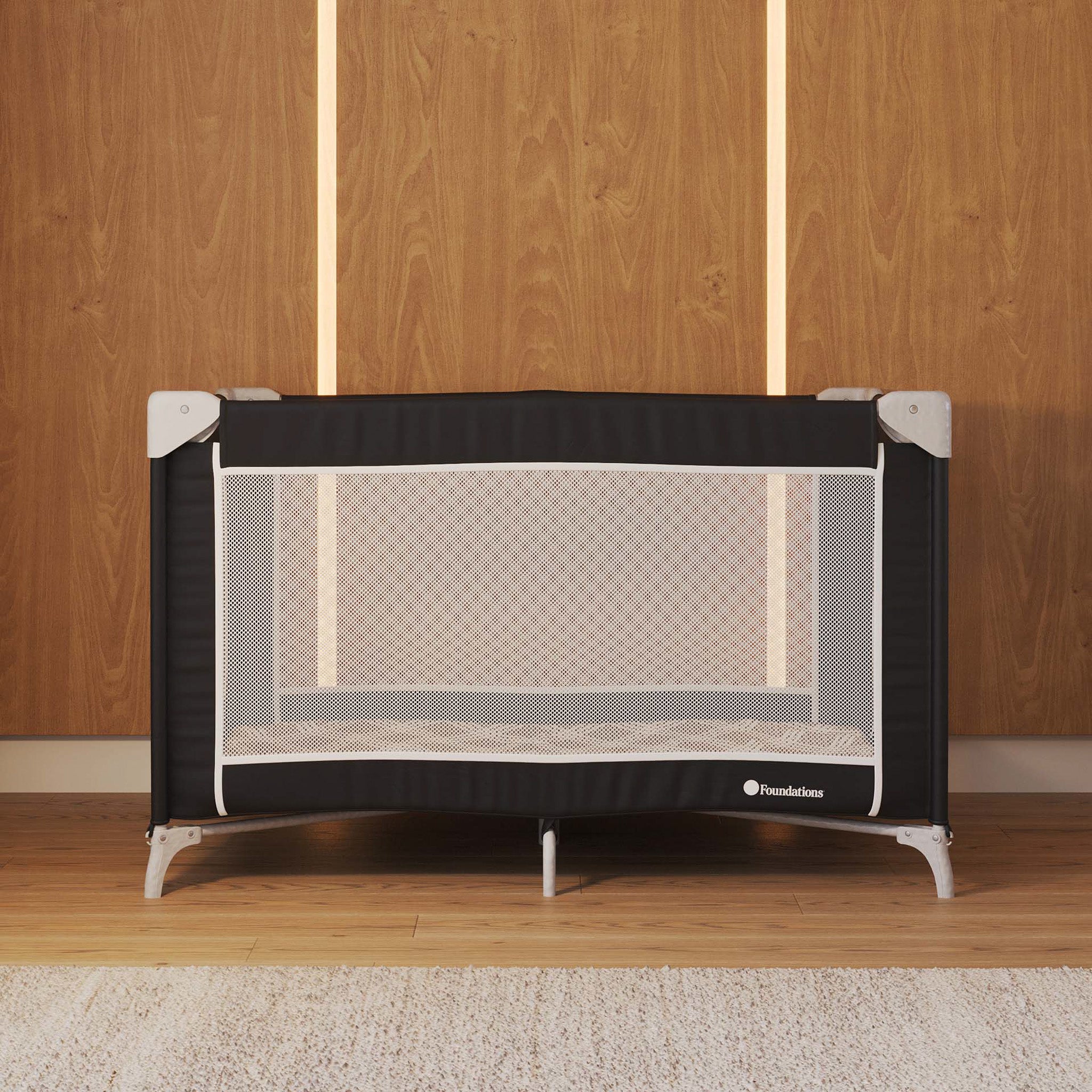 Foundations Sleep N Store Play Yard | Compact Pack and Play for Hotels